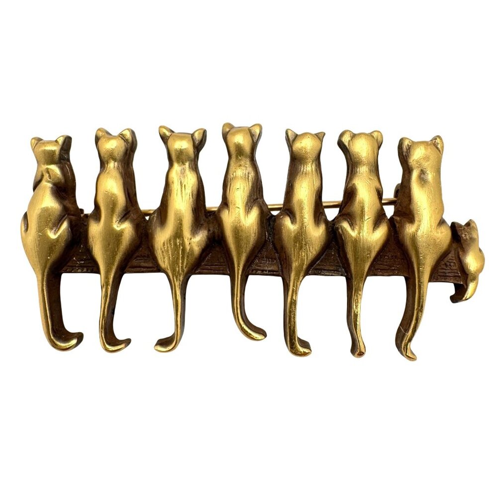 Vintage MFA "Cats In A Row" Gold-Tone Brooch Pin Museum Of Fine Arts Boston